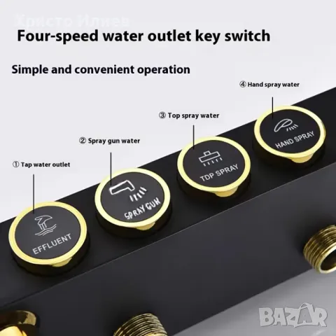 Душ за баня система със стенен термостатен смесител в черно и златисто, снимка 5 - Смесители - 49204012