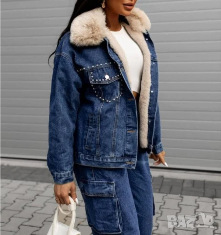 Дънково яке с пух мечо пух, пуха се сваля , снимка 2 - Якета - 50889724