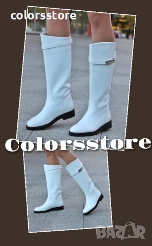 Равни ботуши - бяла кожа с черна подметка - НS22 