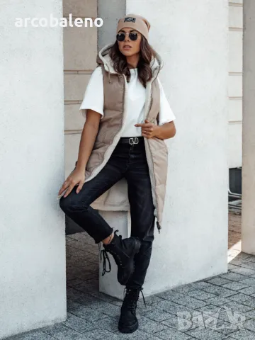 Дълго дамско ватирано яке без ръкави с качулка COSYVIVA, 3цвята , снимка 11 - Якета - 47380800