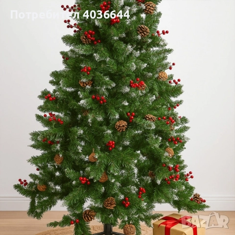 Изкуствена елха Luxury Diamond с червен глог и шишарки, снимка 4 - Декорация за дома - 52485778