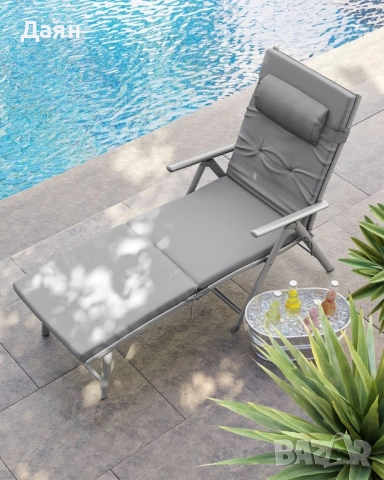 Сгъваем шезлонг с матрак 6см и възглавница SONGMICS 150кг, снимка 2 - Градински мебели, декорация  - 52008324