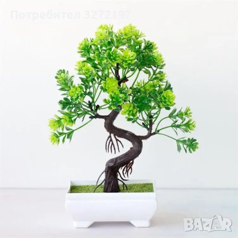 Декоративен изкуствен бонсай в саксия, Зелен, снимка 5 - Стайни растения - 43336759