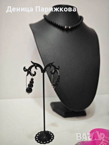 Ръчно изработен комплект бижута с черен оникс – гривна, колие и обеци , снимка 5 - Бижутерийни комплекти - 52775781