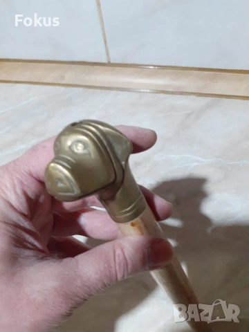 Стара дръжка за бастун или чадър бронз куче глава, снимка 4 - Антикварни и старинни предмети - 53291612