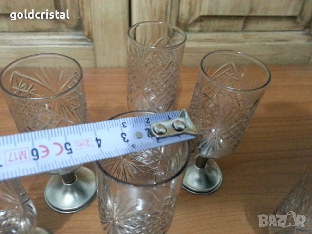 Руски кристални чаши с метално столче, снимка 4 - Антикварни и старинни предмети - 38505197
