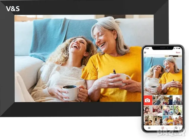 Цифрова фоторамка WiFi 10,1-инчова интелигентна цифрова фоторамка с 1280x800 IPS HD сензорен екран, , снимка 2 - Монитори - 47973670