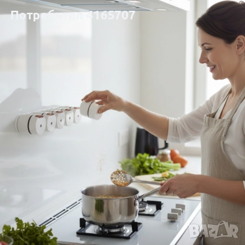 Магнитни стъклени буркани за подправки 6 броя – Стилен комплект за подредена кухня, снимка 5 - Аксесоари за кухня - 52776307