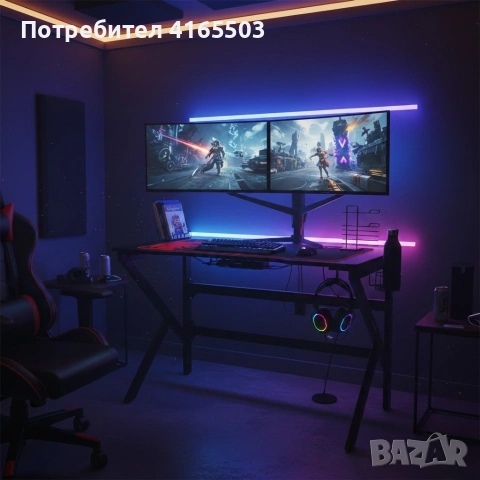 Геймърско компютърно бюро с RGB LED осветление, снимка 3 - Бюра - 53240110