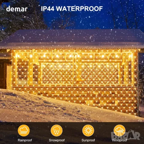 THKFUL Коледни мрежести светлини за открито,3 X 2 м,200LED, Студено бяло, снимка 4 - Декорация за дома - 47999625