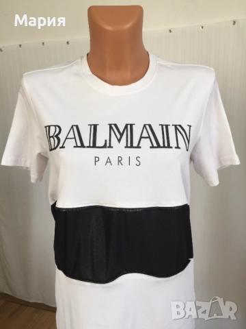 Л / ХЛ Оригинална Balmain Дамска Туника Тениска Бяла Черна Еластичен мек памук, снимка 2 - Туники - 51500508