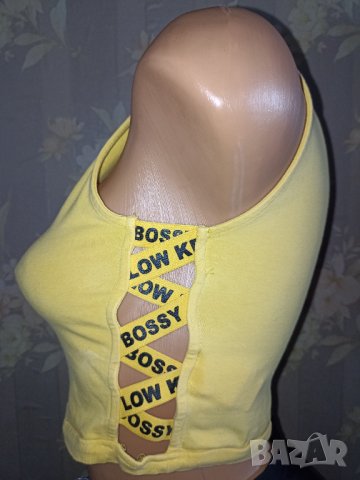 Tally Weill S- Къс жълт топ с кръстосани странични ластици , снимка 1