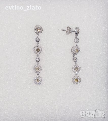 Златни висящи обеци 18К с диаманти , снимка 4 - Обеци - 39045916