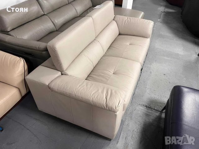 Сив кожен диван тройка с подвижни облегалки, снимка 6 - Дивани и мека мебел - 40781111