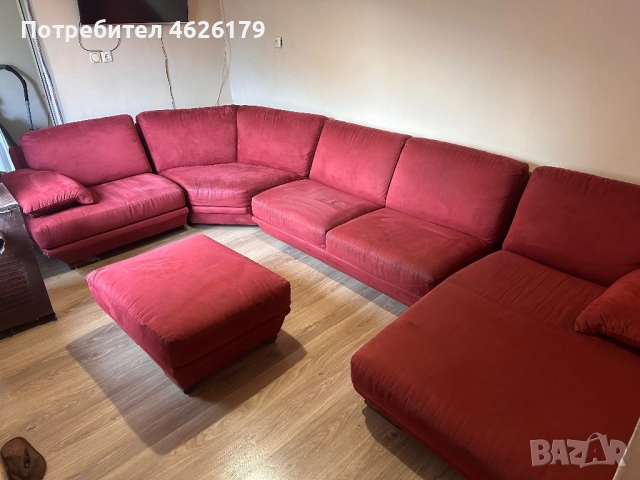 Луксозен ъглов диван бордо + табуретка | Внос Нидерландия