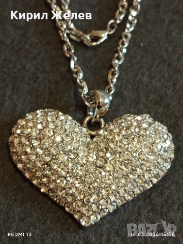 Дамско колие с висулка във формата на сърце ❤️ инкростирано с блестяши кристали 21324, снимка 2 - Колиета, медальони, синджири - 53476446