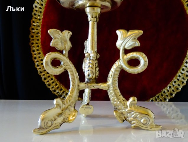 Бронзов свещник,риби,християнство,луна,звезди. , снимка 4 - Антикварни и старинни предмети - 39710774