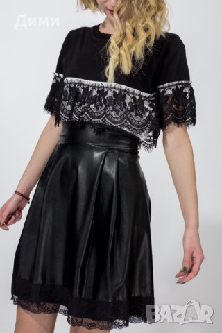 Кожена и тюлена поли в черно, снимка 2 - Поли - 40528166