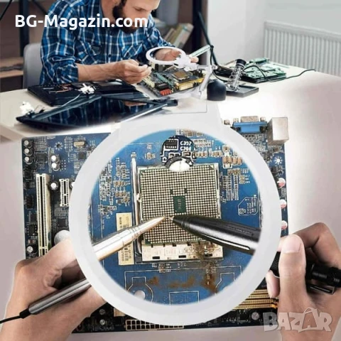 Голяма увеличителна настолна лупа с LED осветление лампа за четене шиене гоблени бродиране козметик, снимка 14 - Други инструменти - 50920980