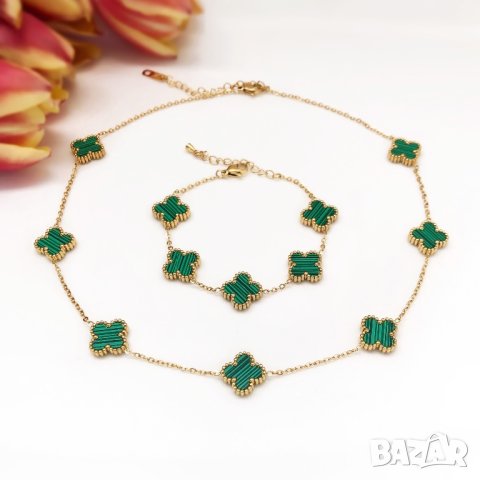 Гривни, колиета, обеци, комплект Van Cleef / Гривна, колие, обеци с детелини от медицинска стомана , снимка 14 - Гривни - 31165642