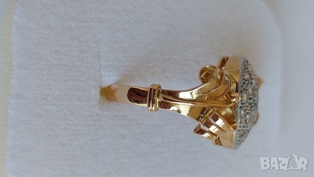 Старинен златен пръстен с бели топази, снимка 4 - Пръстени - 37290111