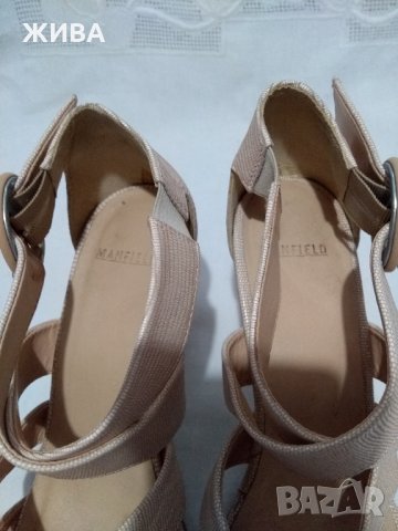 MANFIELD - ЕСТЕСТВЕНА КОЖА - елегантни сандали, широки каишки, цвят бежов, снимка 5 - Дамски елегантни обувки - 32398194