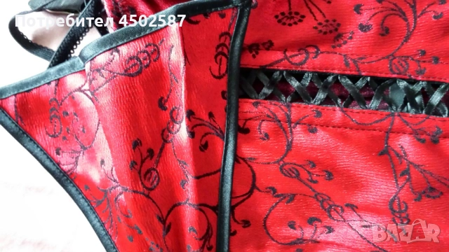 Комплект червен корсет със жартиери и прашки, снимка 2 - Корсети, бюстиета, топове - 51884806