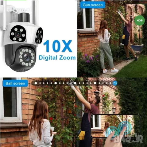 12 Mpx WiFi безжична IP камера с 3 обектива,  нощно виждане, 360°, iCSee, Ultra HD, микрофон, просле, снимка 2 - IP камери - 49462425