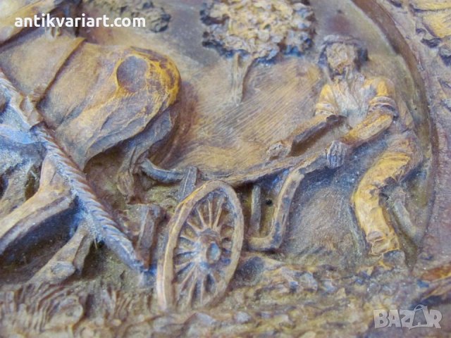 19 век Дърворезба Ръчна Изработка- Коне Чиния за Стена, снимка 4 - Антикварни и старинни предмети - 26253623