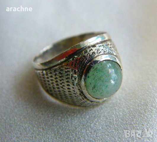 Стар сребърен пръстен с нефрит, снимка 4 - Пръстени - 43031736