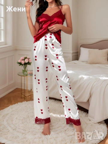 Дамска пижама, комплект в две части, принт сърца, снимка 5 - Нощници - 53438529