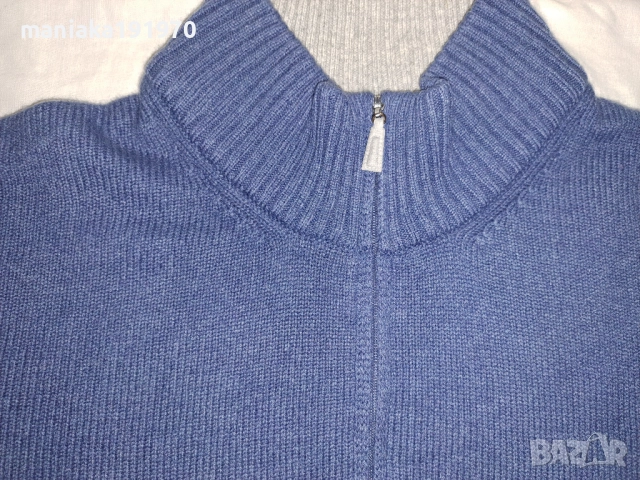 РЕЗЕРВИРАН! Gran Sasso Blue Wool Cashmere 1/4 Zip Sweater 54 (XL) мъжки пуловер от мерино и кашмир