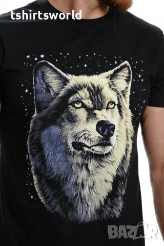 Нова мъжка тениска с дигитален печат Вълк - Звезди, Серия вълци, снимка 2 - Тениски - 37638861