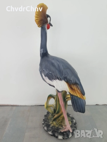 Сив кралски жерав статуетка 83см-5кг/голяма италианска порцеланова фигура на птица, снимка 6 - Статуетки - 51582219