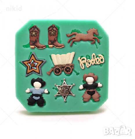 Малък Каубой кон ботуш каруца звезда значка силиконов молд форма за украса торта фондан декорация