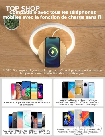 VOSFEEL лампа с вградено безжично зарядно, модел F1, снимка 5 - Лампи за стена - 49238477