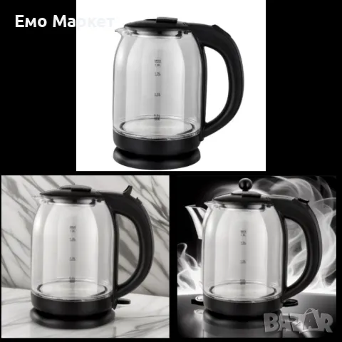 Електрическа кана Rosberg, 1800W, 1.8 л, стъклена, Черен. Гаранция 24 месеца 