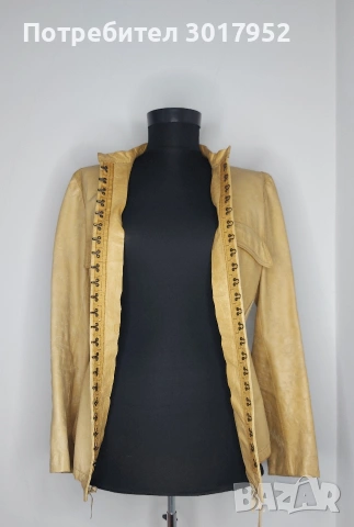 Дамско яке от естествена кожа, цвят бежов размер -S, снимка 5 - Якета - 53560480