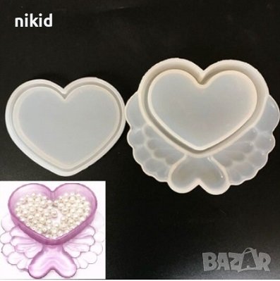3d Сърце красива кутия с капак 2 части силиконов молд форма за направа на кутийка за бижута смола