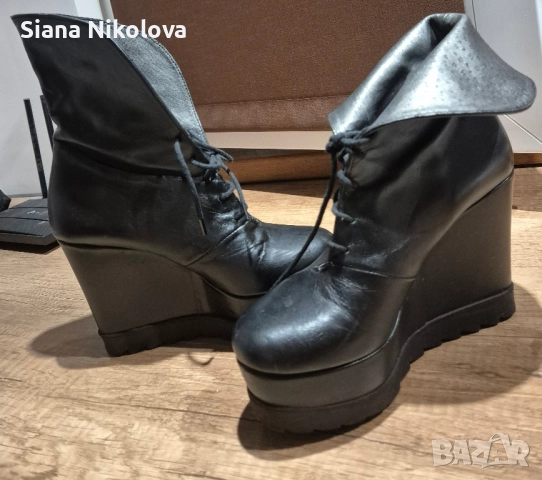 дамски боти на платформа естествена кожа нови