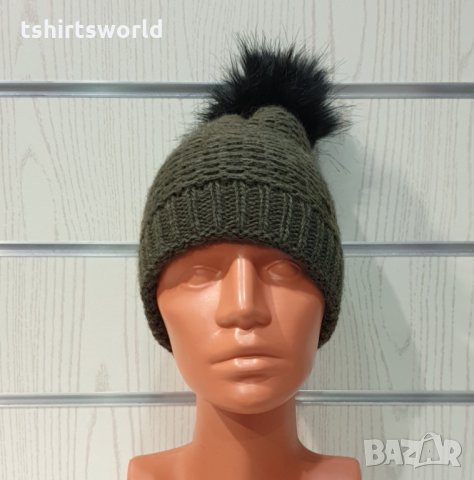 Нова зимна дамска шапка Марекс с помпон/пух , снимка 6 - Шапки - 35511802