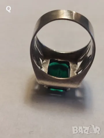 стар сребърен пръстен с Изумруд, снимка 5 - Пръстени - 49237843