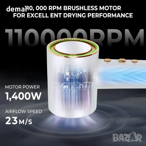 UKLISS 1400W сешоар за бързо съхнене, 110 000 оборота в минута, снимка 2 - Сешоари - 51765493