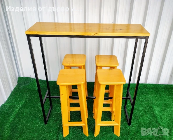 Бар маса от дърво и метал и столове за хранене , снимка 5 - Маси - 51102620