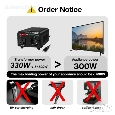 Трансформатор за напрежение 500VA/500W,  110V-220V, тороидален конвертор, снимка 3 - Друга електроника - 53372591