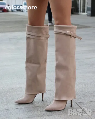 Ботуши на ток - бежов велур - KD100