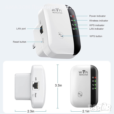 WiFi Range Extender,безжичен интернет усилвател до 150м/Ethernet порт/300Mbps/1 бутон/RJ45, снимка 4 - Мрежови адаптери - 44935486