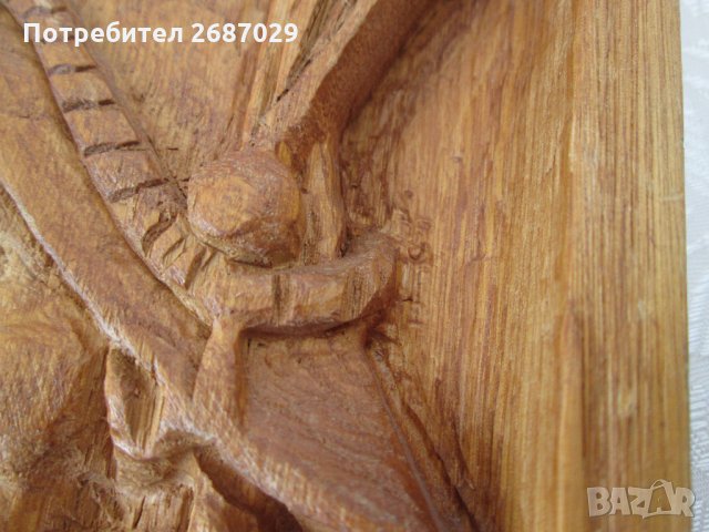 26х17 арт дърворезба мъж с шапка и лула, пано барелеф картина, снимка 5 - Пана - 28972838