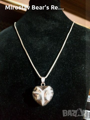 Красиво сребърно колие - синджир със сърце , печаи 925, снимка 1 - Колиета, медальони, синджири - 35312912