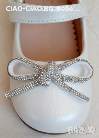 №19-№24, Бели бебешки официални обувки-Балеринки за момиче със сребриста панделка, снимка 3 - Бебешки обувки - 36102615